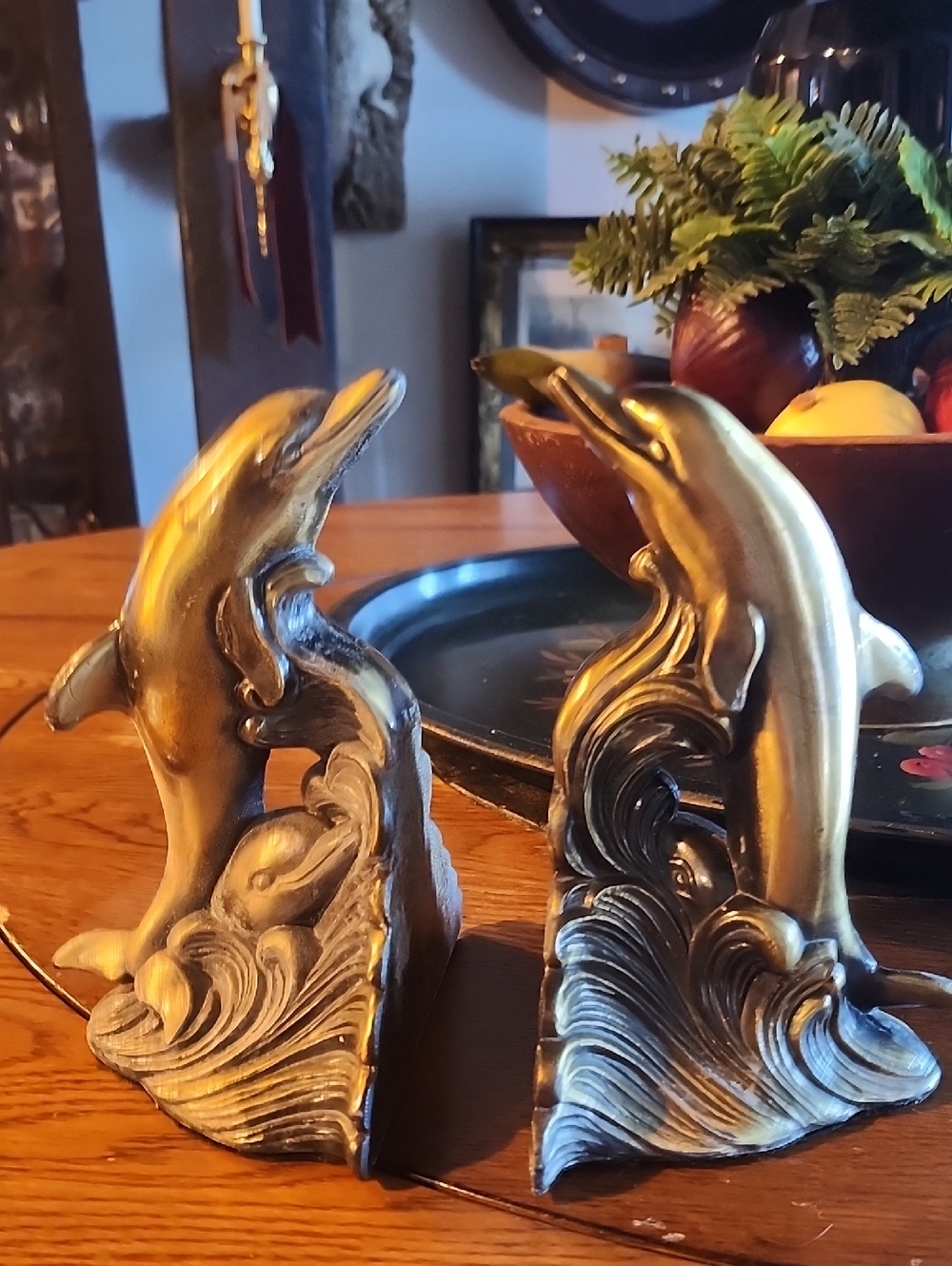 Vintage Nautical Brass Dolphin Bookends - Decorative Home Accent